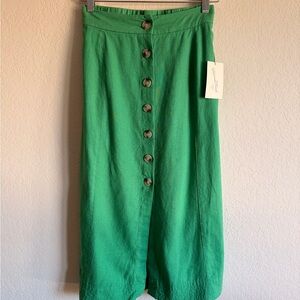 Green Button-Front Midi Skirt